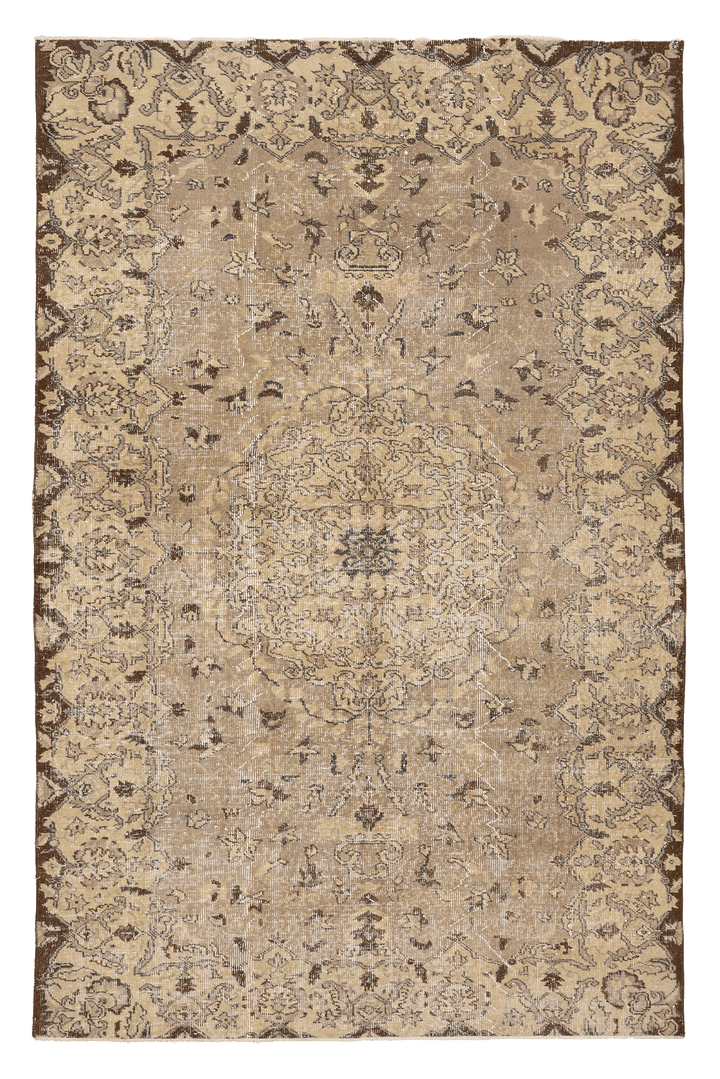Vintage Isparta Turkish Area Rug 5x8 ft — Brown & Beige Floral (No. 40658)