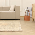 Vintage Isparta Turkish Area Rug 6x9 ft — Beige Floral (No. 40659)