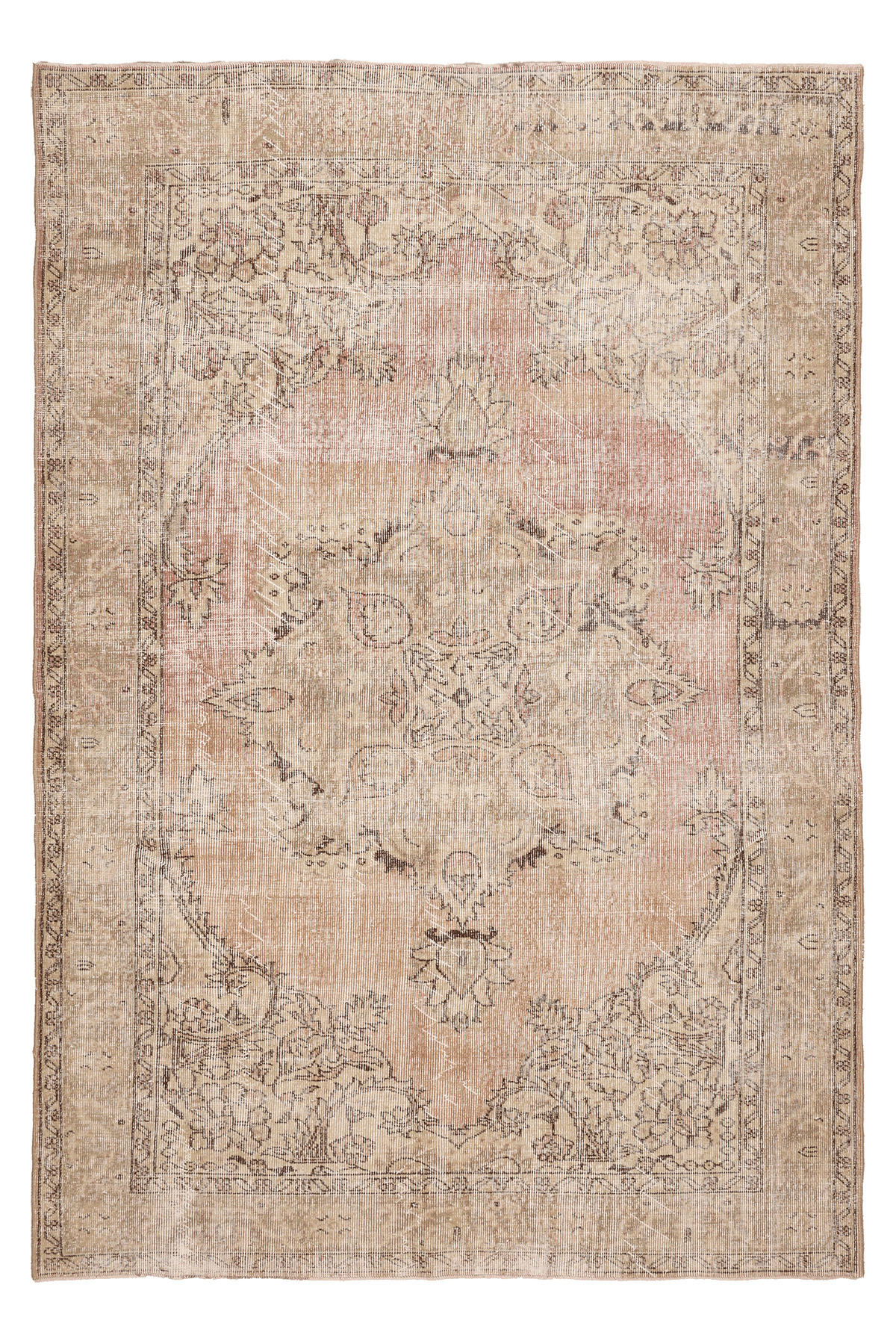 Vintage Isparta Turkish Area Rug 6x9 ft — Beige Floral (No. 40659)