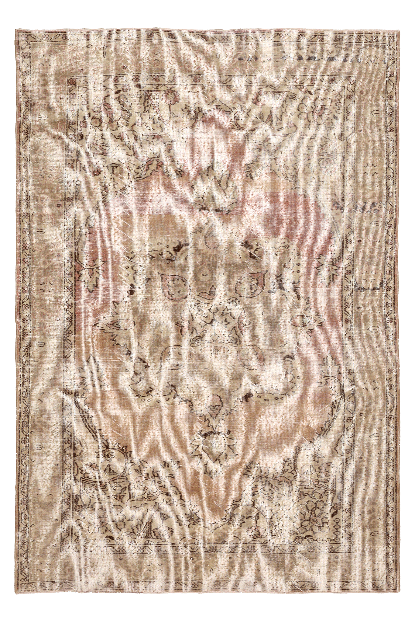 Vintage Isparta Turkish Area Rug 6x9 ft — Beige Floral (No. 40659)