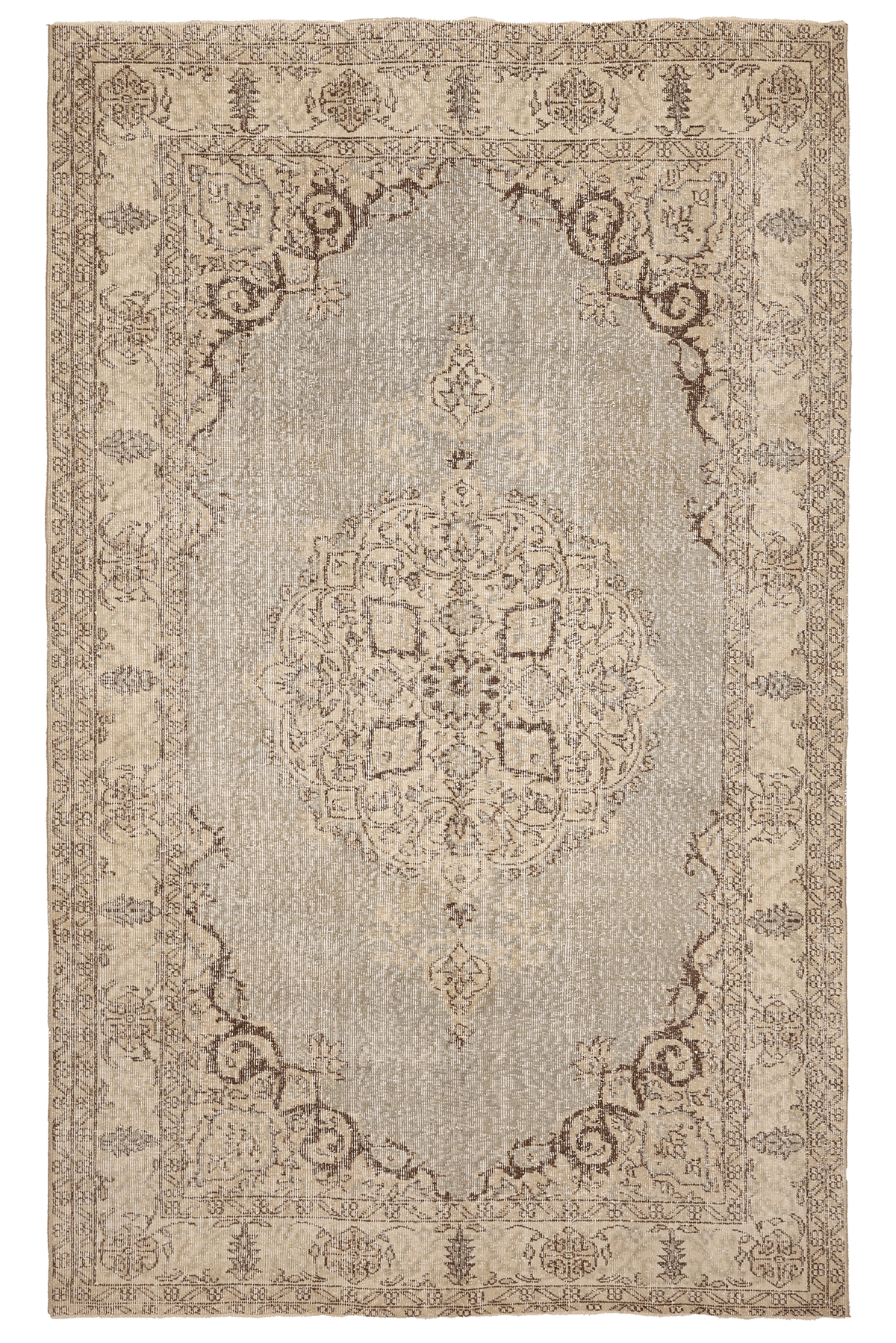 Vintage Isparta Turkish Area Rug 5x9 ft — Gray & Beige Floral