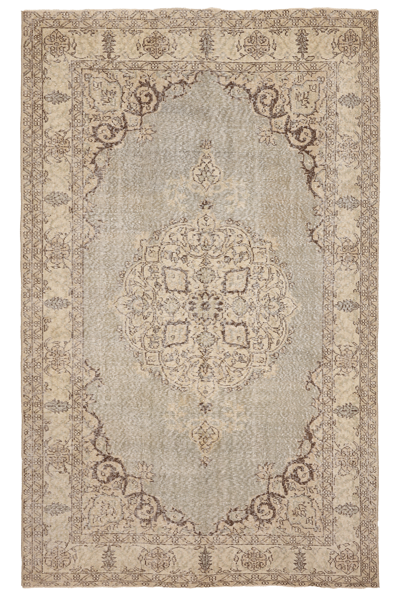 Vintage Isparta Turkish Area Rug 5x9 ft — Gray & Beige Floral