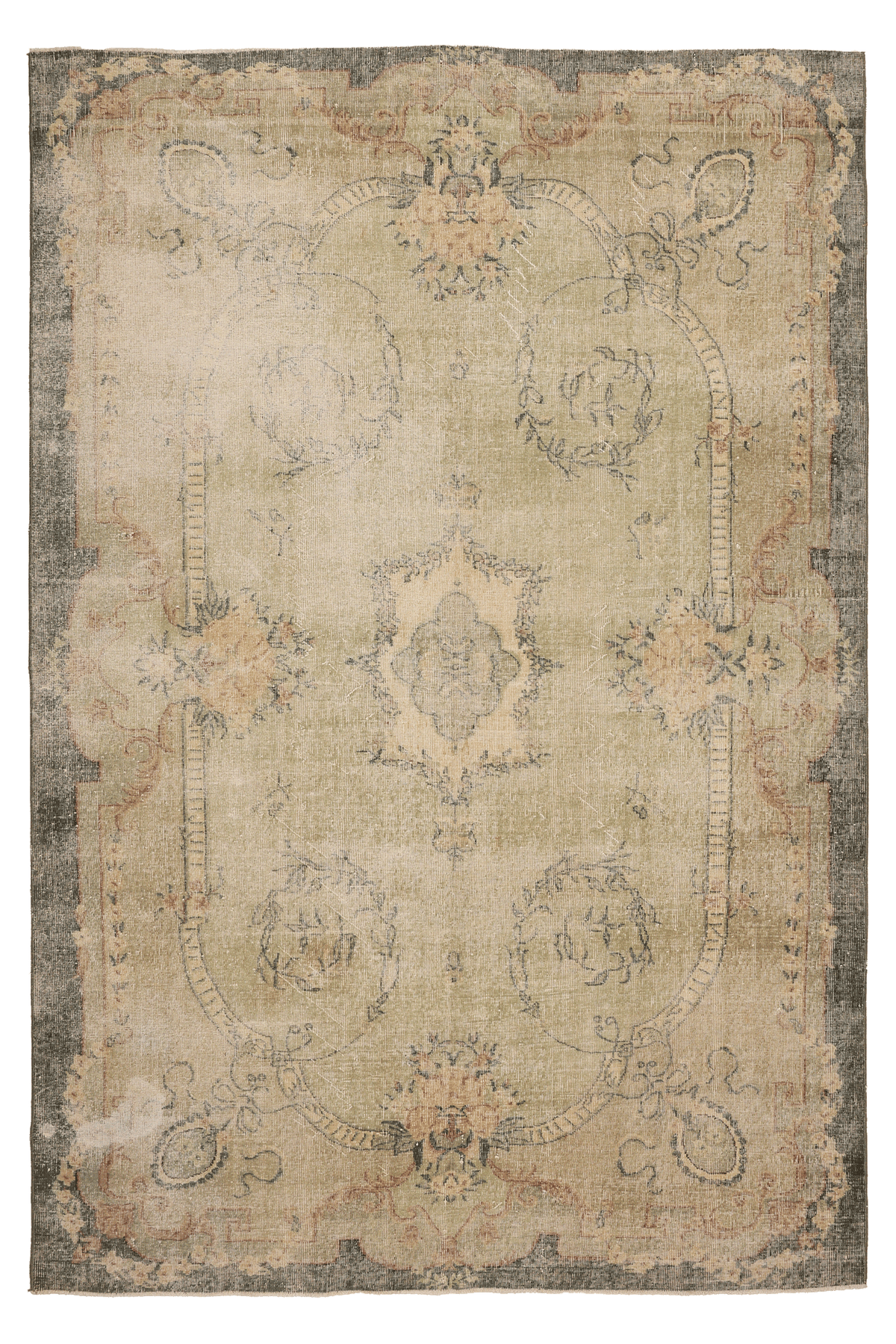 Vintage Isparta Turkish Area Rug 6x9 ft — Red & Green Floral