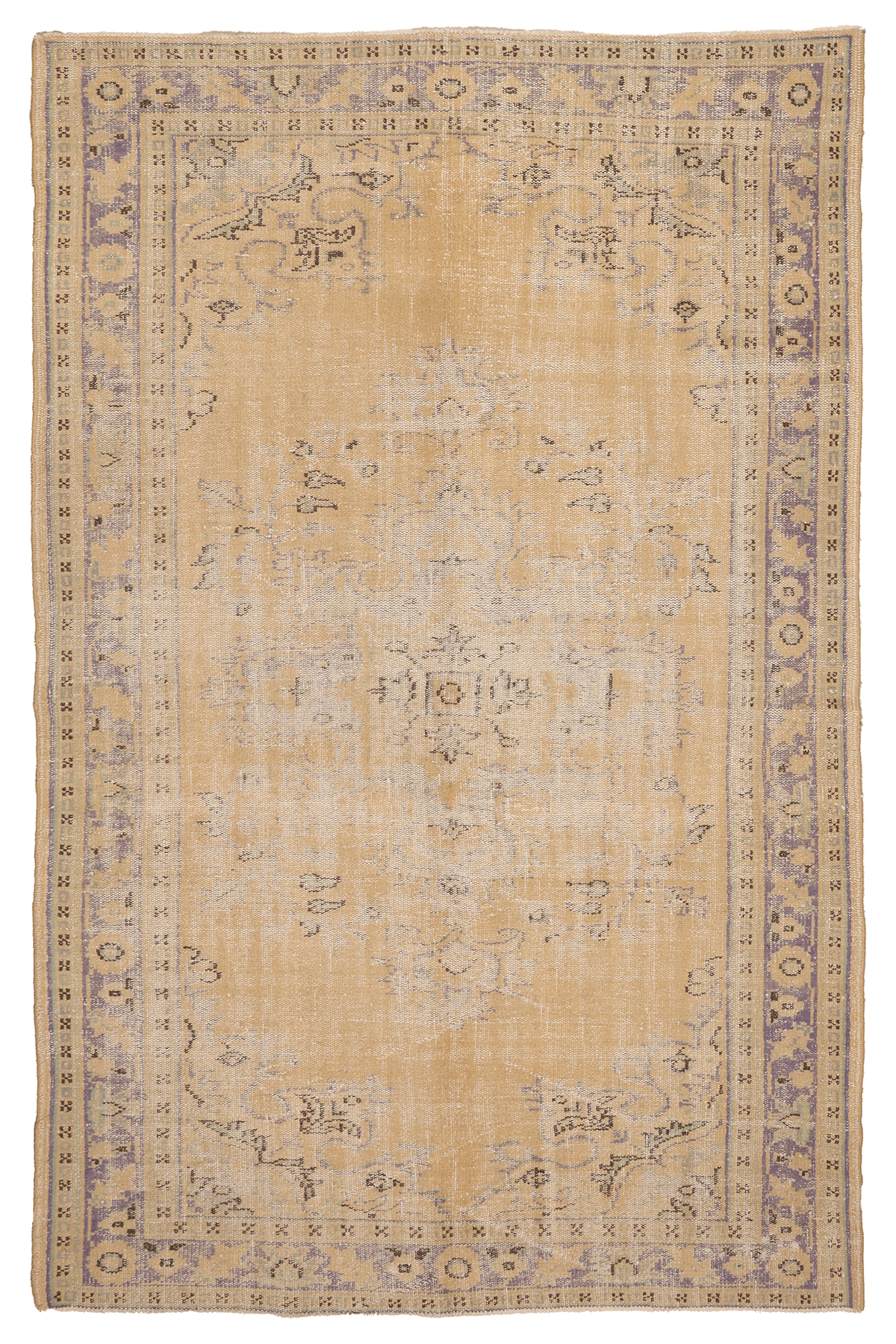 Vintage Manisa Turkish Area Rug 5x9 ft — Beige & Orange Floral