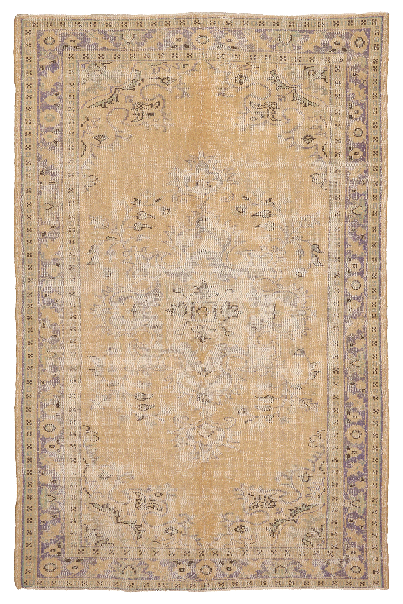 Vintage Manisa Turkish Area Rug 5x9 ft — Beige & Orange Floral