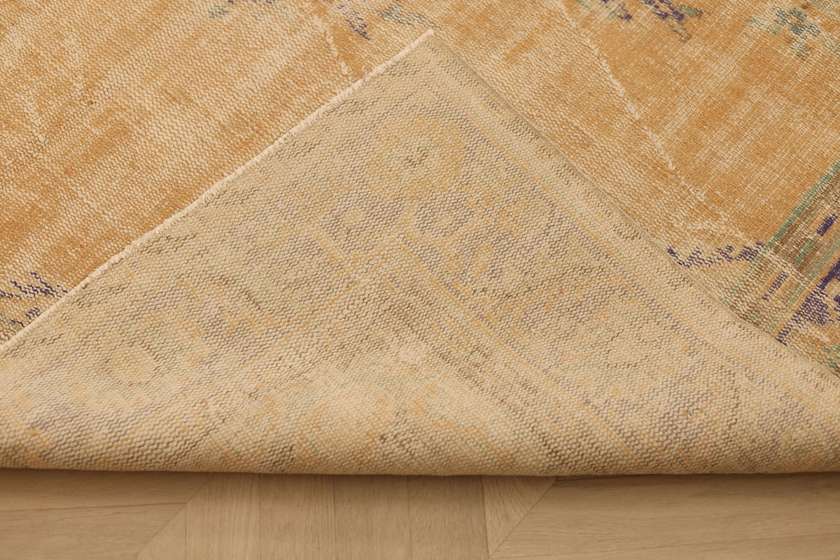 Vintage Manisa Turkish Area Rug 6x9 ft — Orange & Blue Distressed (No. 40666)