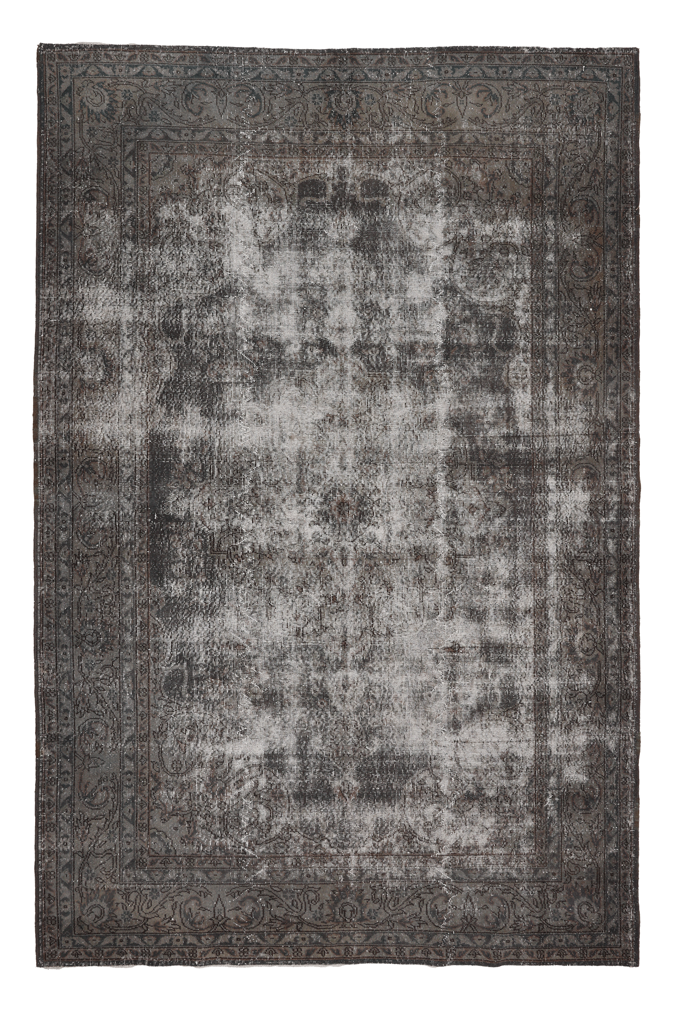 Vintage Isparta Turkish Area Rug 6x10 ft — Gray Overdyed (No. 40668)