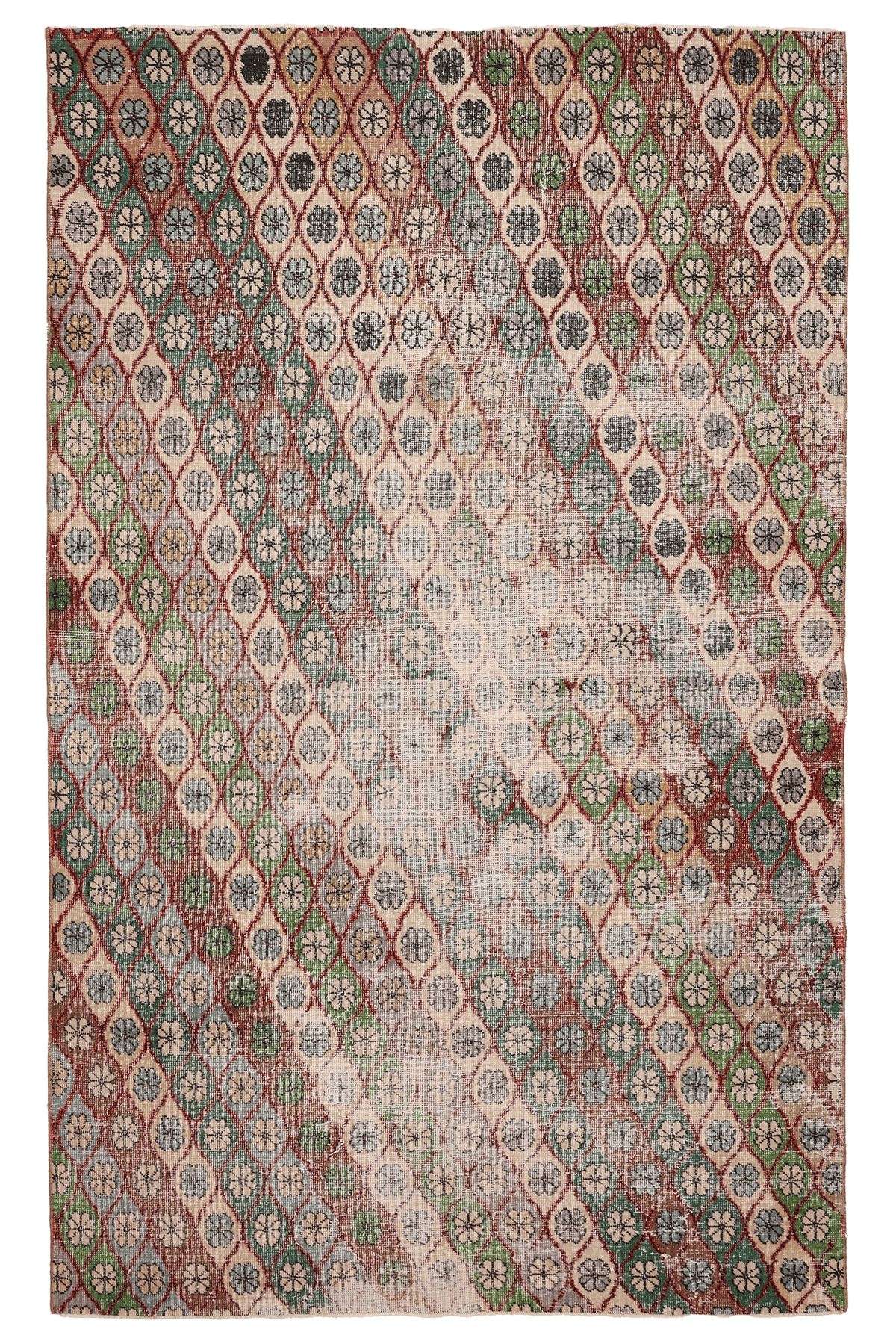 Vintage Isparta Turkish Area Rug 5x9 ft — Green & Beige Floral (No. 40669)