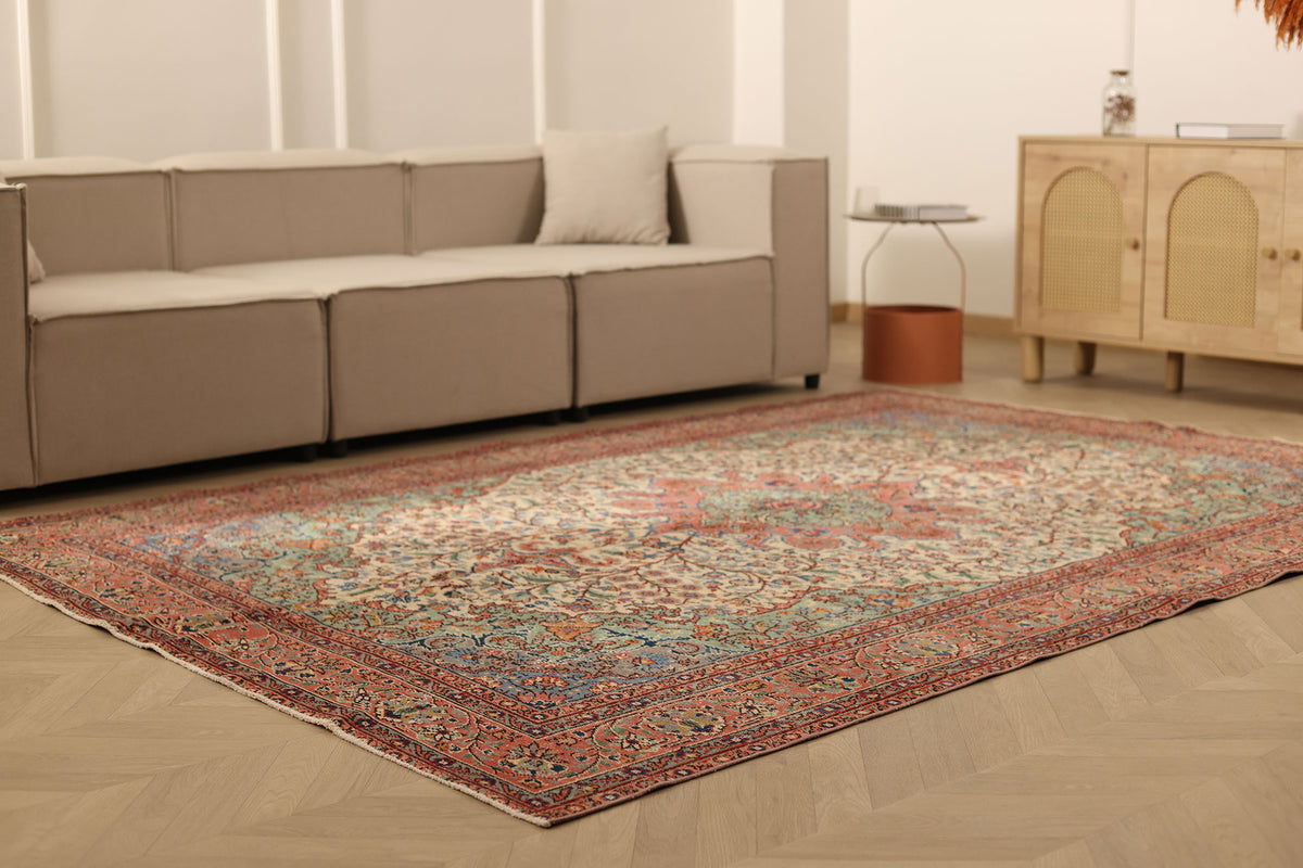 Vintage Isparta Turkish Area Rug 6x9 ft — Brown & Yellow Floral