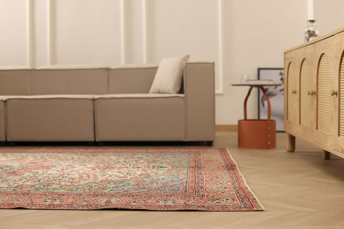 Vintage Isparta Turkish Area Rug 6x9 ft — Brown & Yellow Floral