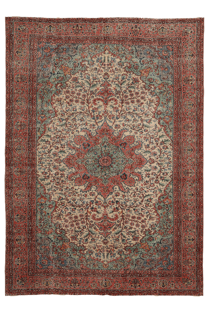 Vintage Isparta Turkish Area Rug 6x9 ft — Brown & Yellow Floral