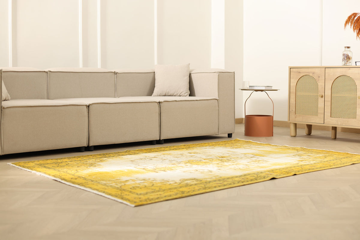 Vintage Manisa Turkish Area Rug 5x7 ft — Yellow Overdyed