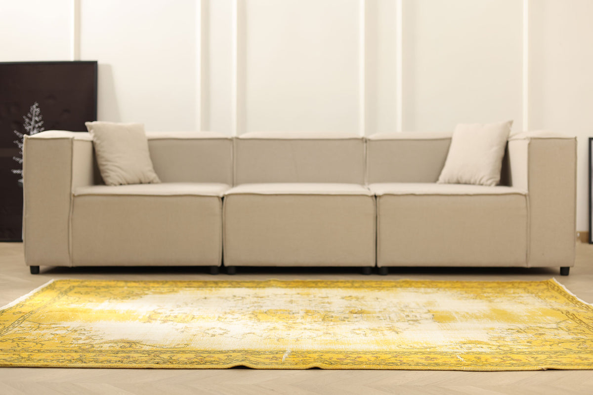 Vintage Manisa Turkish Area Rug 5x7 ft — Yellow Overdyed