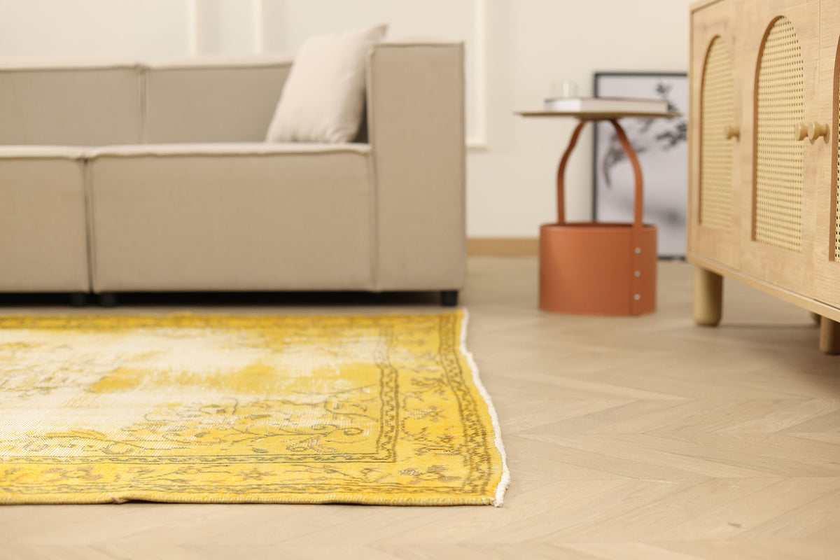 Vintage Manisa Turkish Area Rug 5x7 ft — Yellow Overdyed