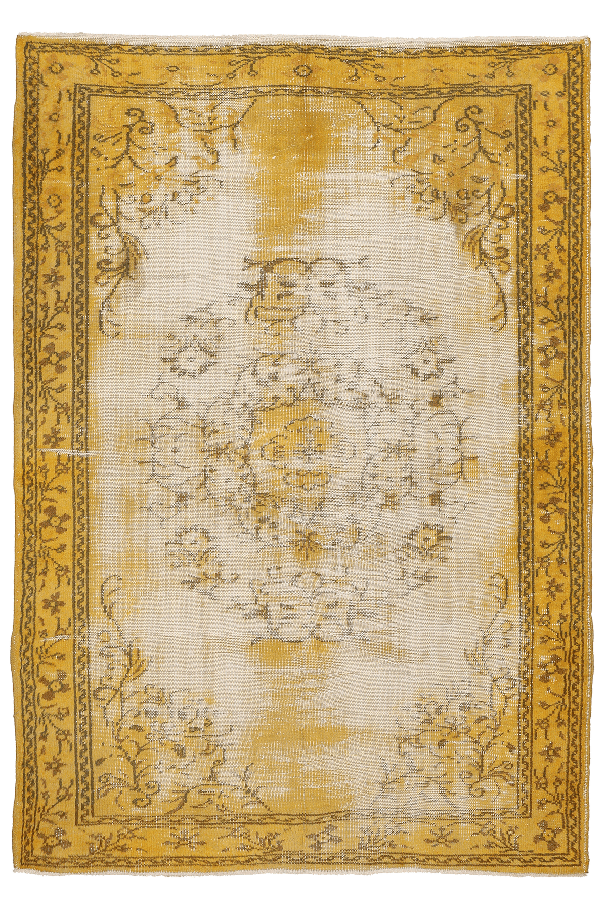 Vintage Manisa Turkish Area Rug 5x7 ft — Yellow Overdyed