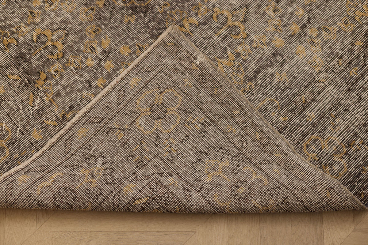 Vintage Isparta Turkish Area Rug 7x10 ft — Beige & Brown Floral (No. 40673)