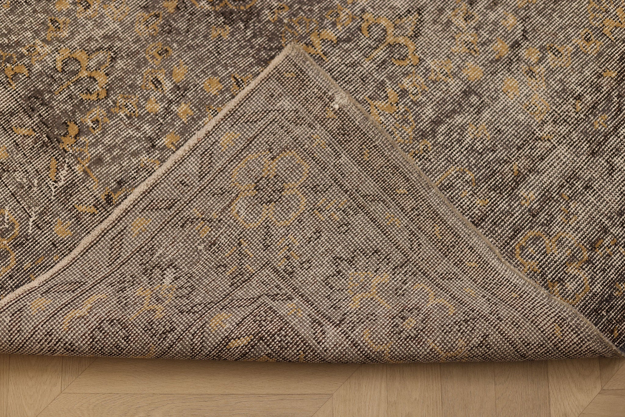 Vintage Isparta Turkish Area Rug 7x10 ft — Beige & Brown Floral (No. 40673)