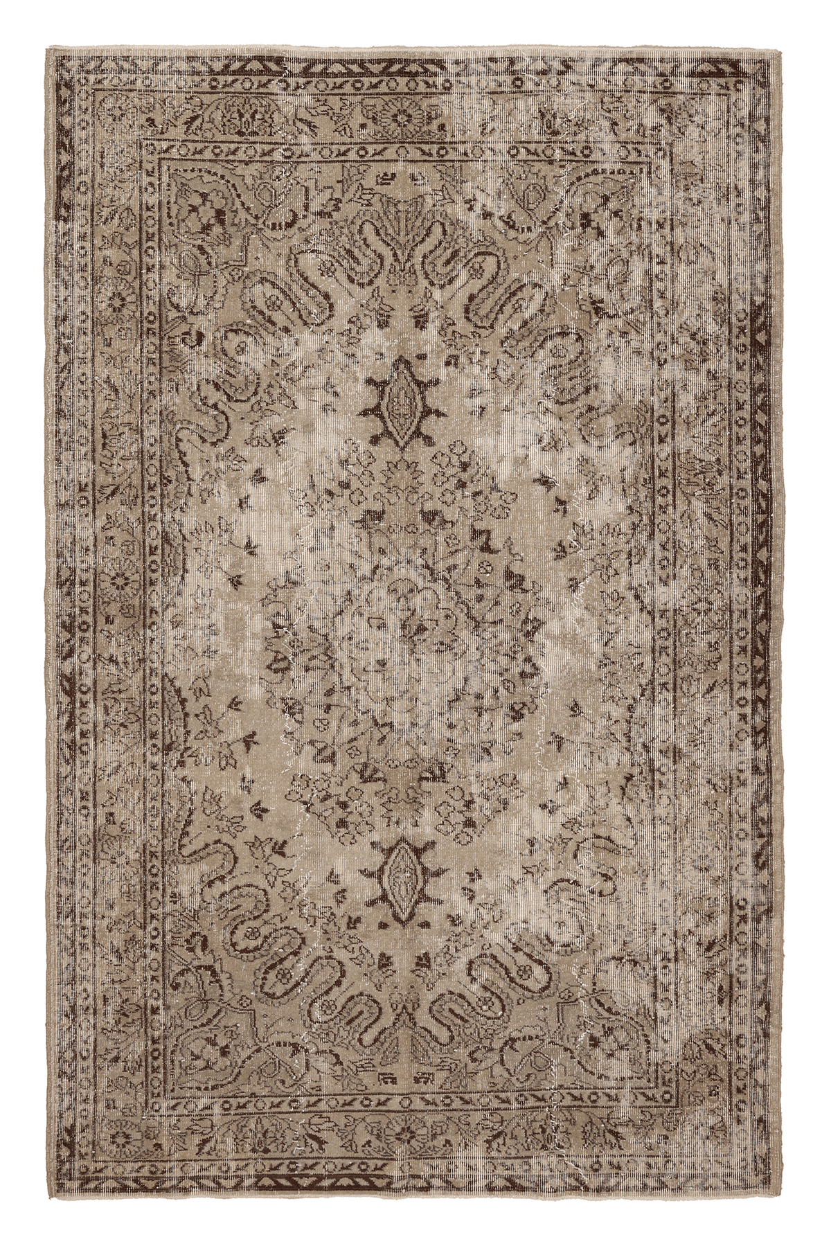 Vintage Isparta Turkish Area Rug 5x8 ft — Beige & Brown Floral (No. 40685)