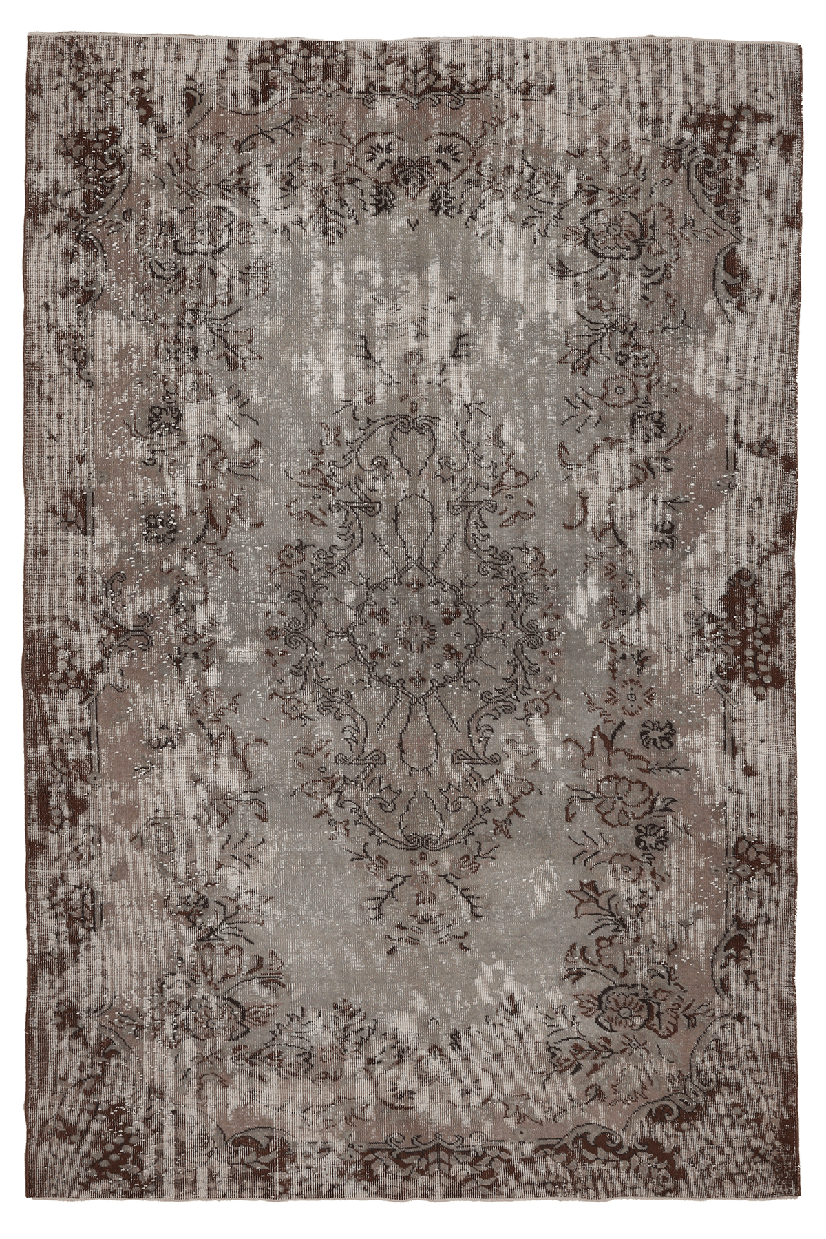 Vintage Isparta Turkish Area Rug 6x9 ft — Gray Floral (No. 40686)