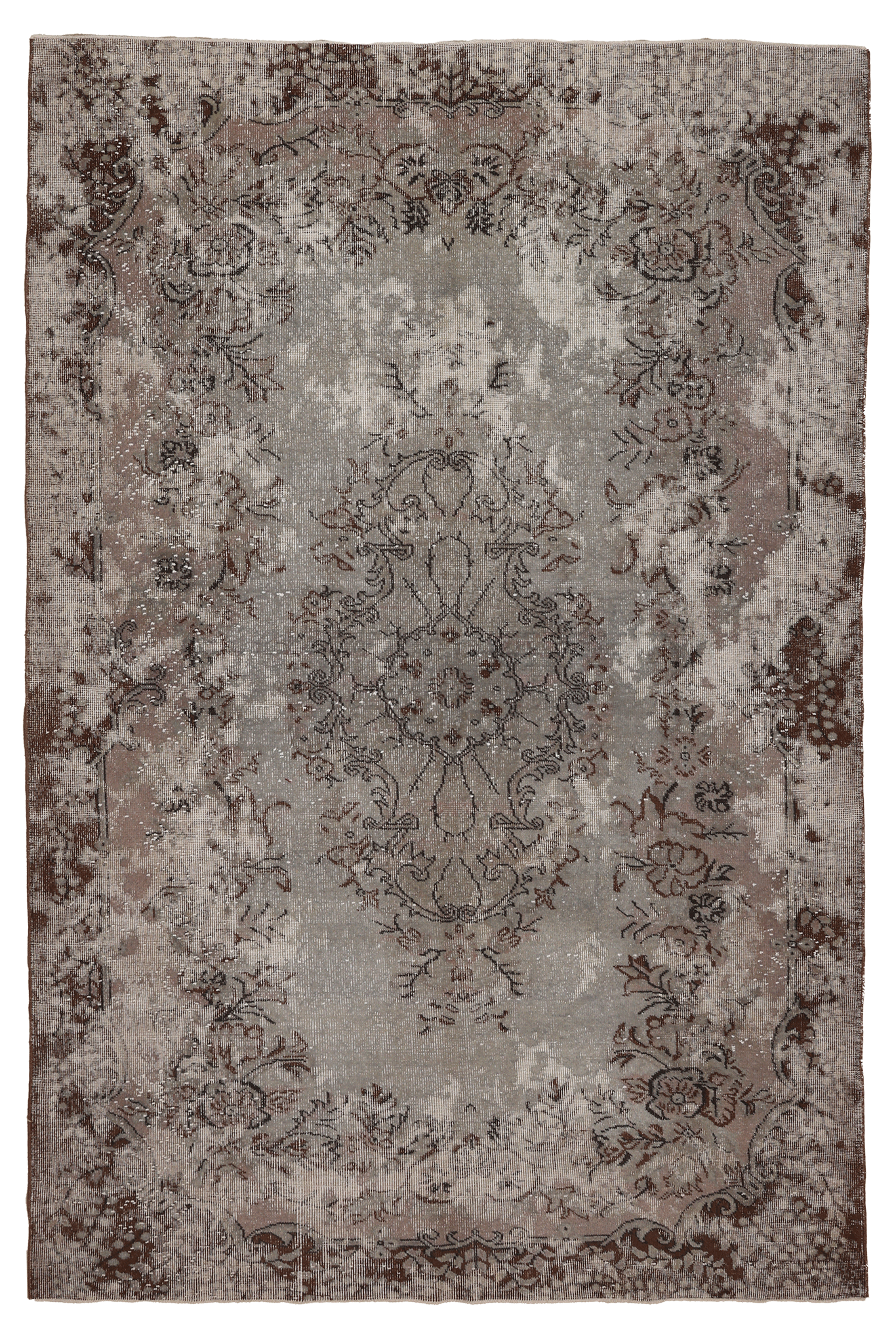 Vintage Isparta Turkish Area Rug 6x9 ft — Gray Floral (No. 40686)