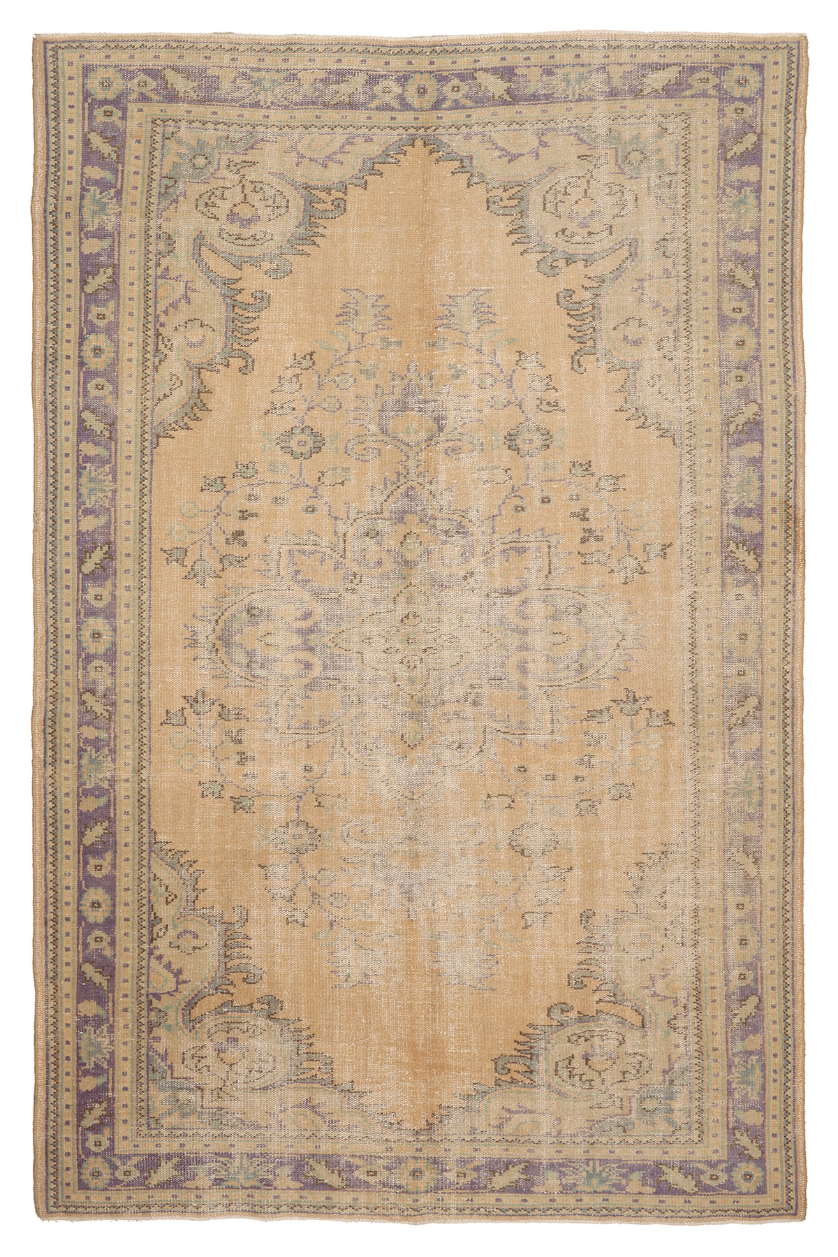 Vintage Manisa Turkish Area Rug 6x9 ft — Beige Floral (No. 40691)