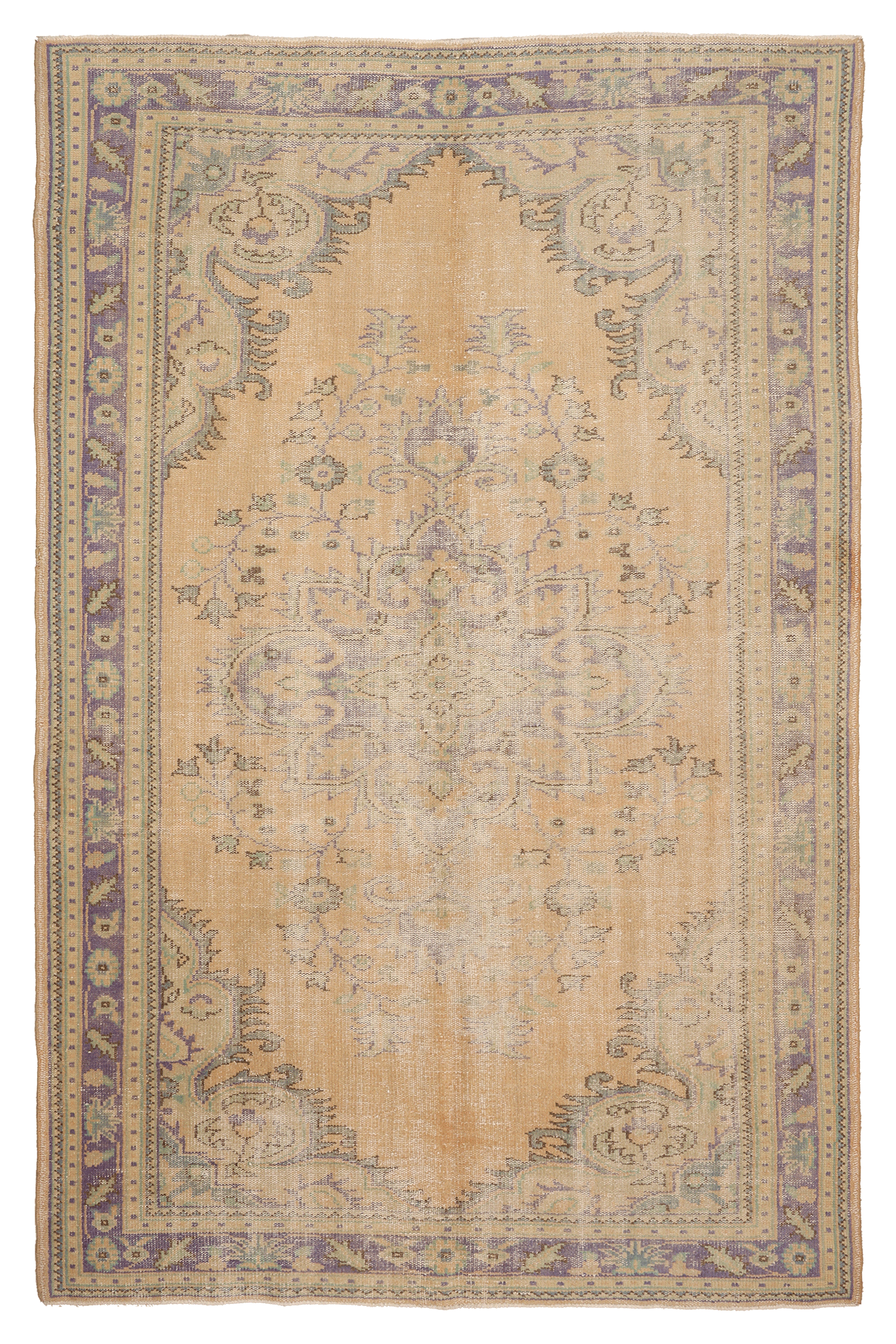 Vintage Manisa Turkish Area Rug 6x9 ft — Beige Floral (No. 40691)