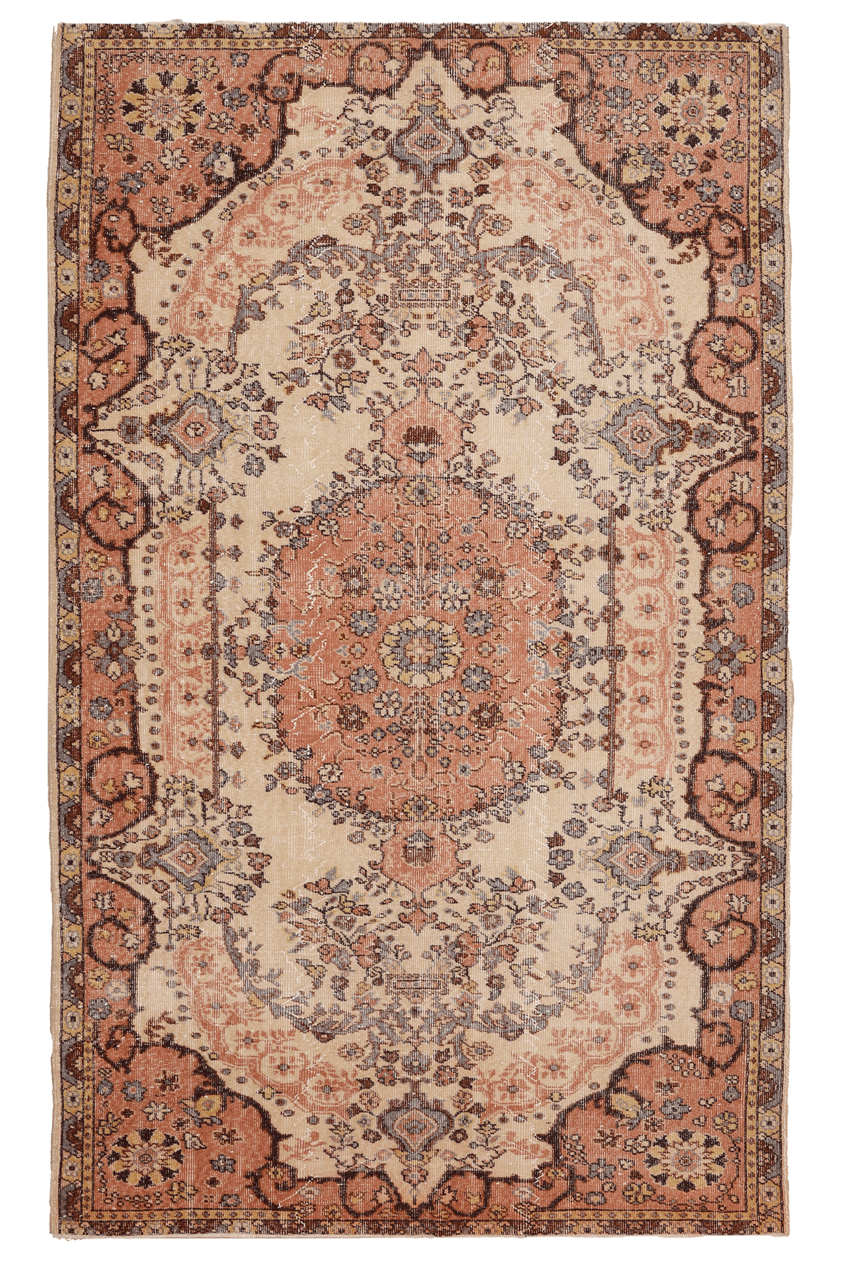 Vintage Isparta Turkish Area Rug 5x9 ft — Beige & Red Floral (No. 40695)