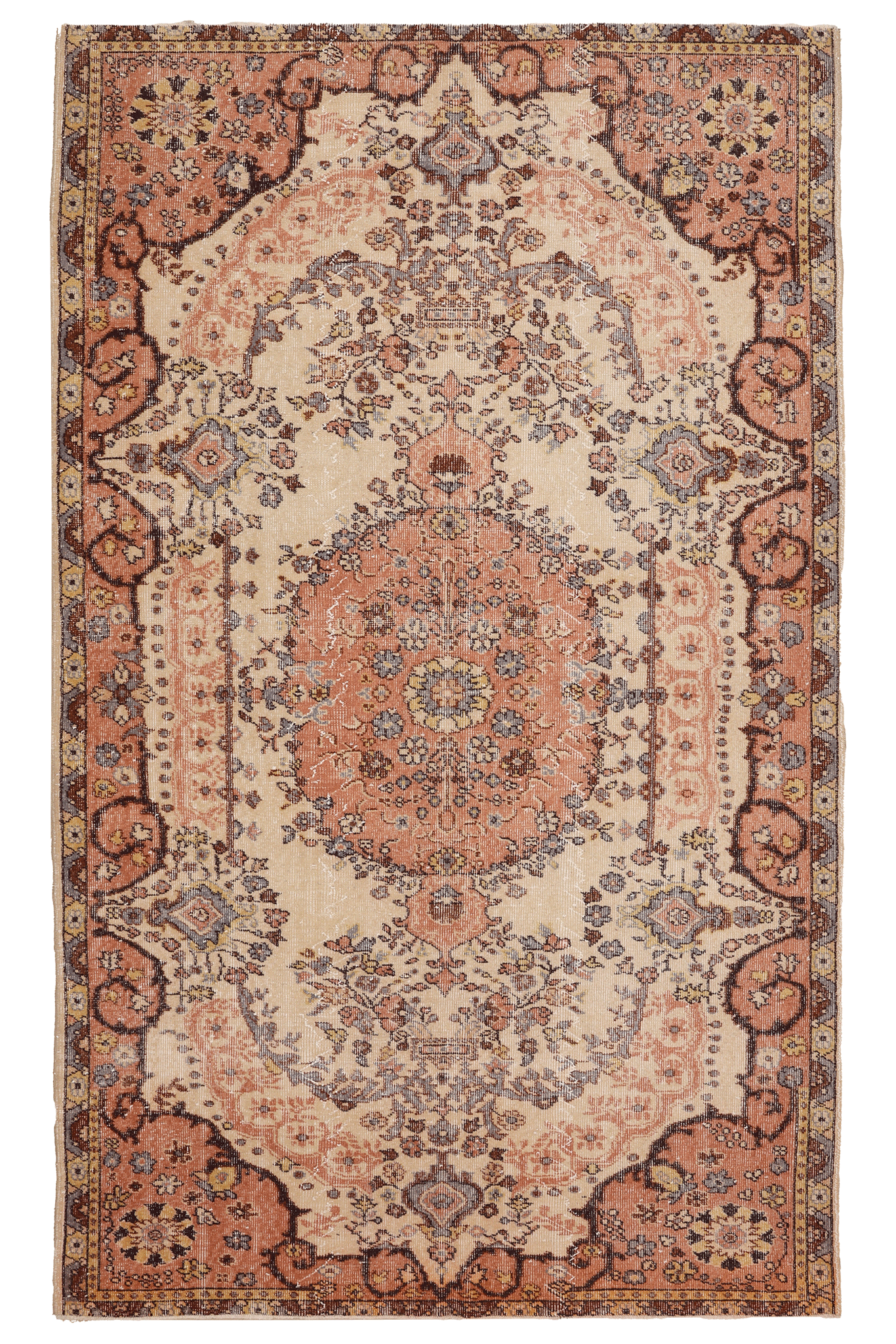 Vintage Isparta Turkish Area Rug 5x9 ft — Beige & Red Floral (No. 40695)