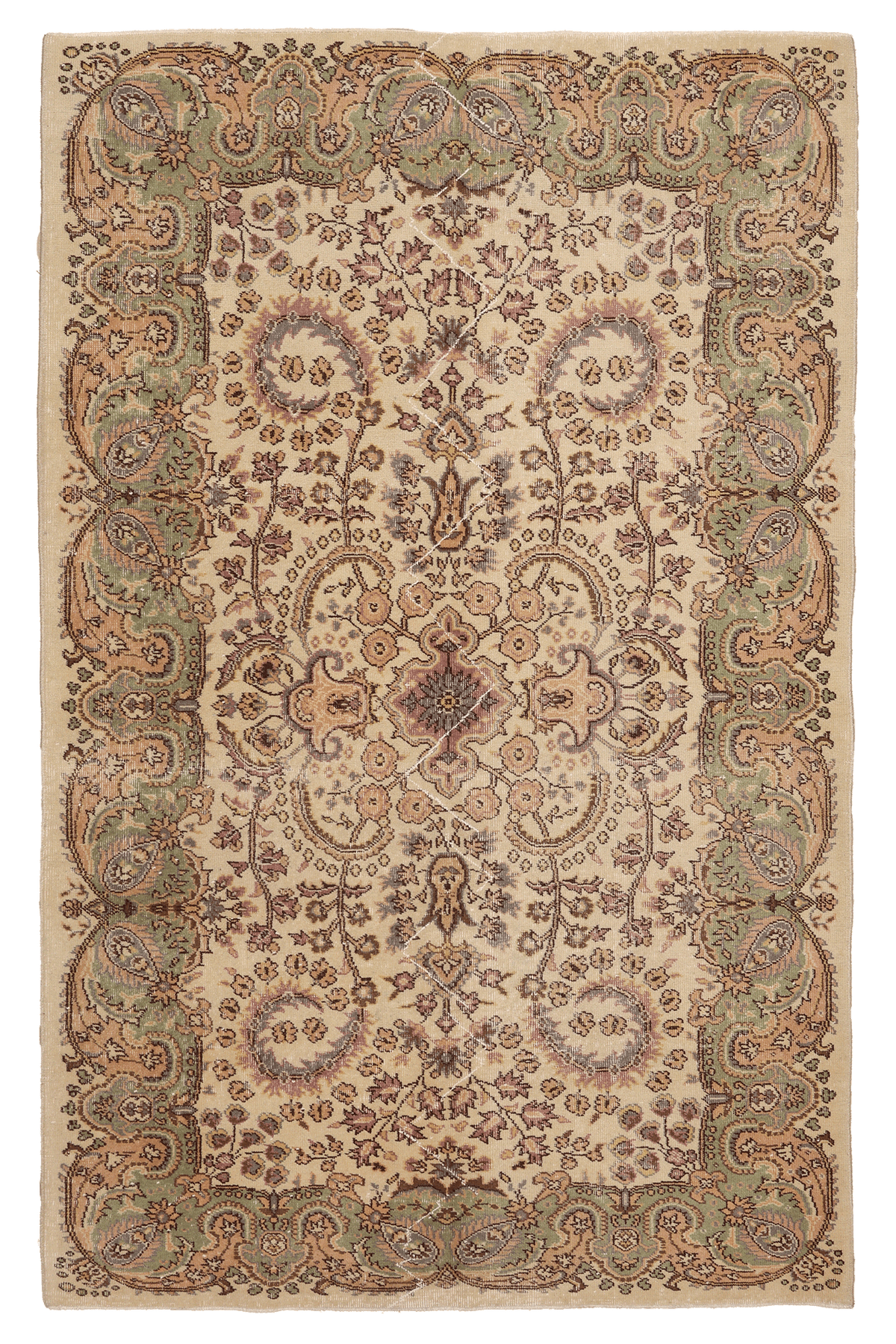 Vintage Isparta Turkish Area Rug 5x9 ft — Beige & Green Floral (No. 40696)