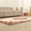 Vintage Isparta Turkish Area Rug 5x9 ft — Beige & Red Floral (No. 40698)