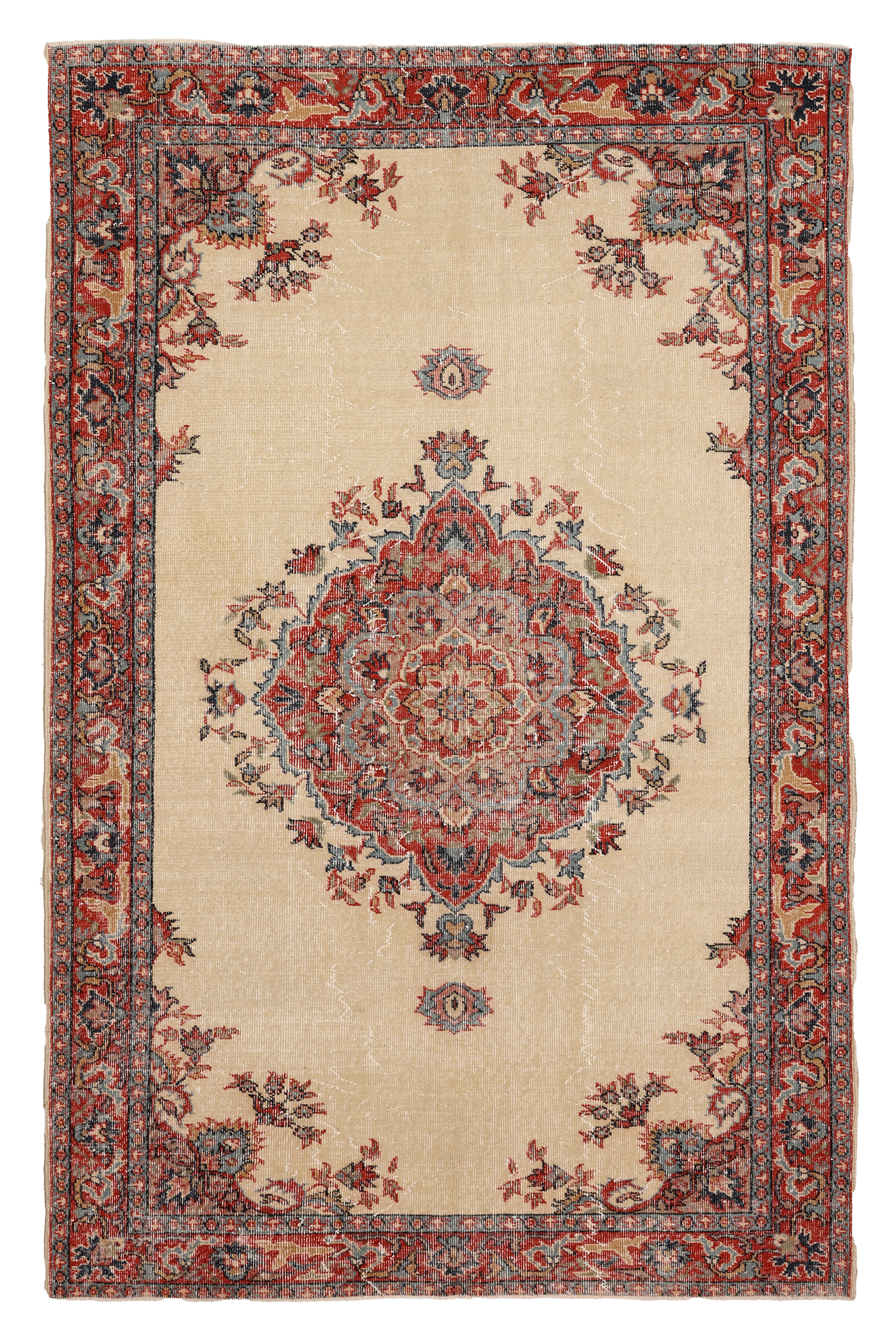 Vintage Isparta Turkish Area Rug 5x9 ft — Beige & Red Floral (No. 40698)