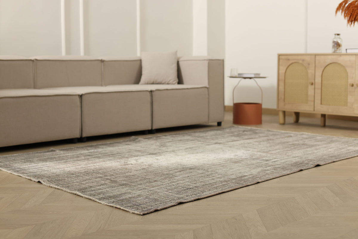 Vintage Manisa Turkish Area Rug 5x9 ft — Brown & Gray Overdyed