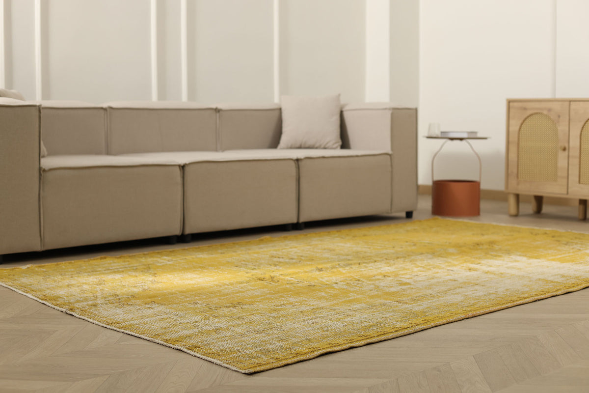 Vintage Manisa Turkish Area Rug 6x9 ft — Yellow Floral