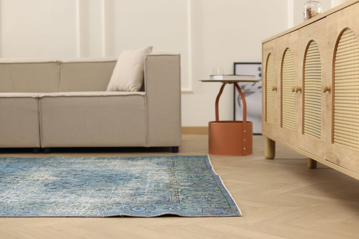 Vintage Isparta Turkish Area Rug 5x10 ft — Blue Floral