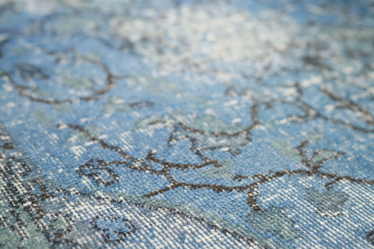 Vintage Isparta Turkish Area Rug 5x10 ft — Blue Floral