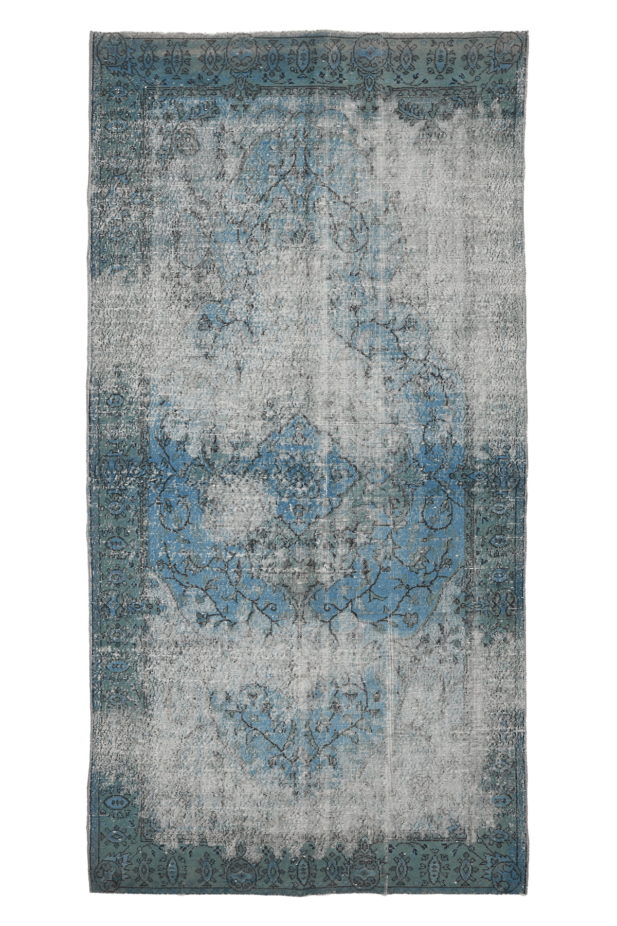 Vintage Isparta Turkish Area Rug 5x10 ft — Blue Floral