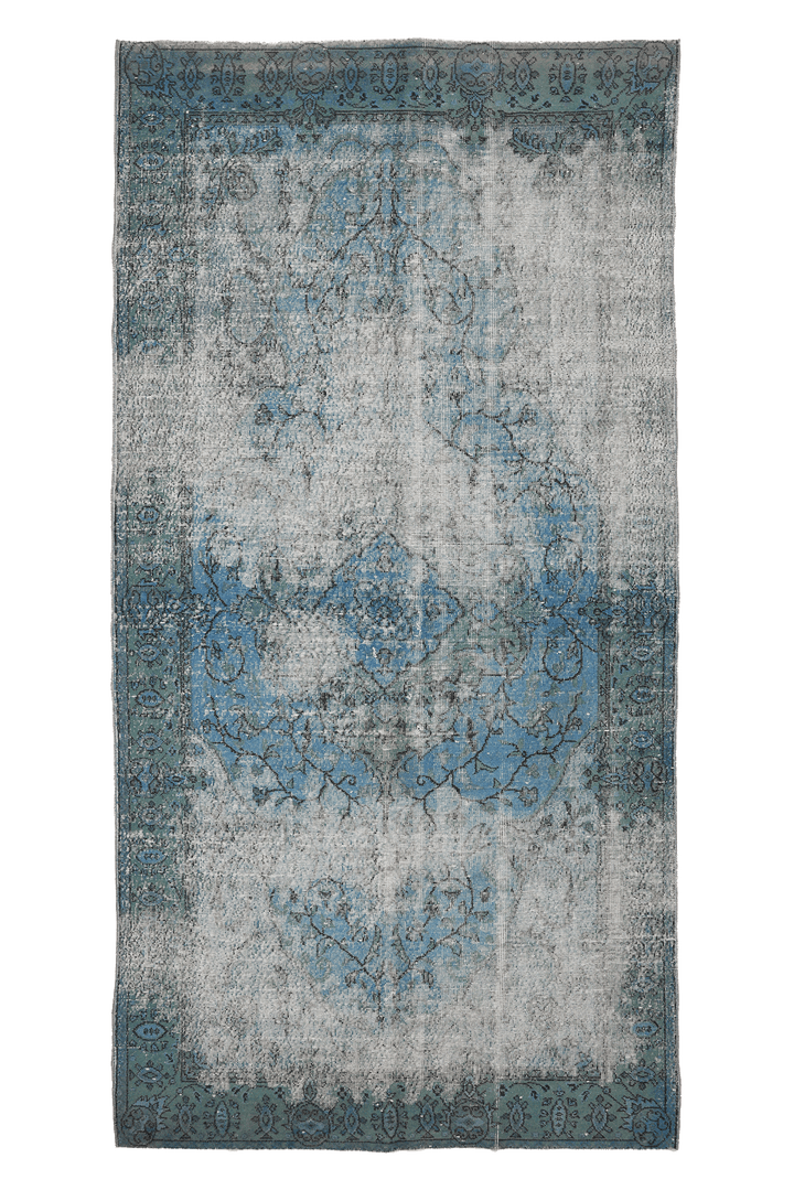 Vintage Isparta Turkish Area Rug 5x10 ft — Blue Floral