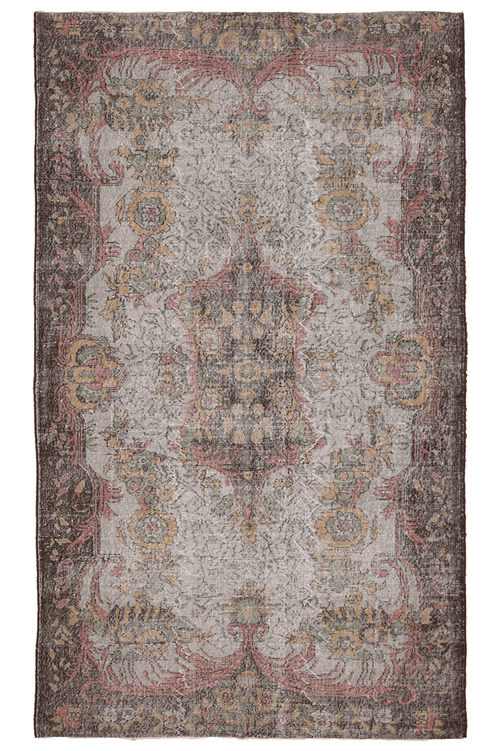 Vintage Isparta Turkish Area Rug 5x10 ft — Gray Floral