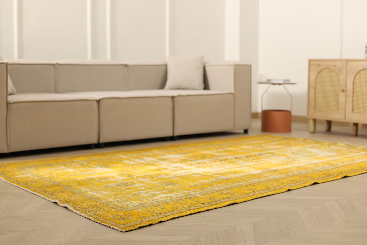 Vintage Manisa Turkish Area Rug 5x9 ft — Yellow Overdyed (No. 40717)