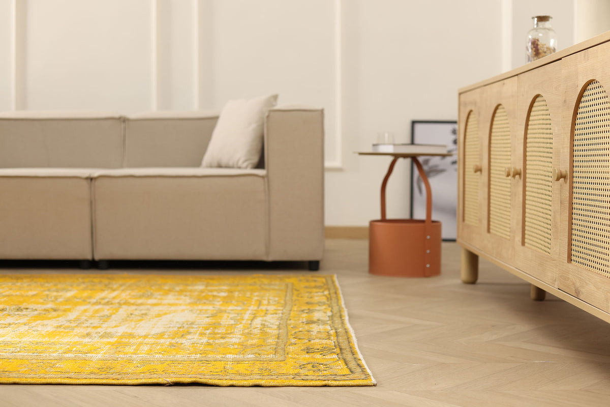 Vintage Manisa Turkish Area Rug 5x9 ft — Yellow Overdyed (No. 40717)