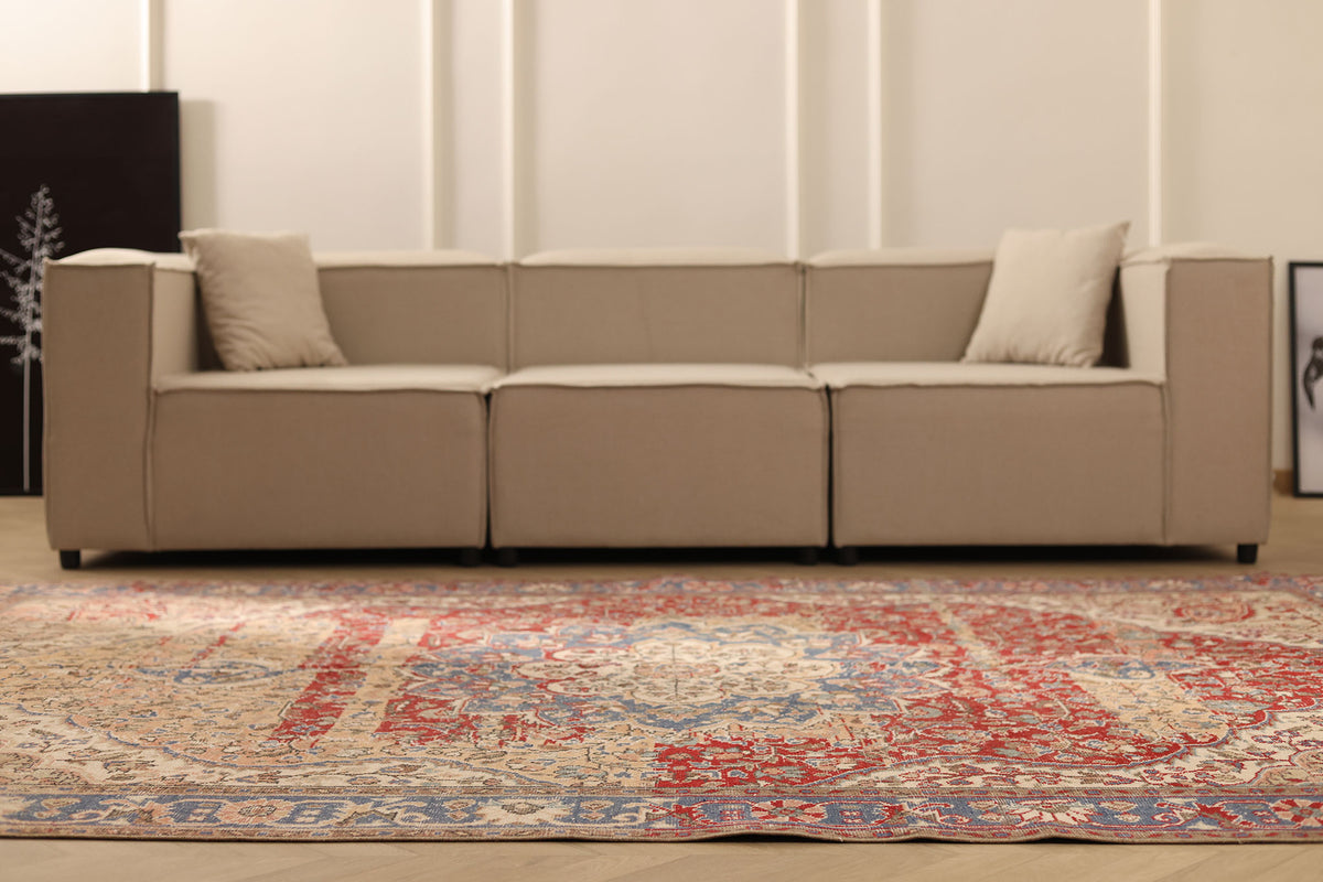 Vintage Isparta Turkish Area Rug 6x9 ft — Orange & Blue Floral (No. 40722)