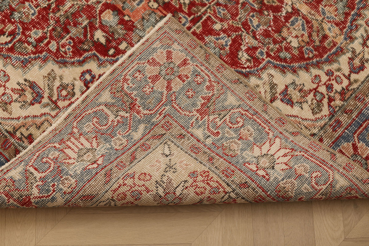 Vintage Isparta Turkish Area Rug 6x9 ft — Orange & Blue Floral (No. 40722)