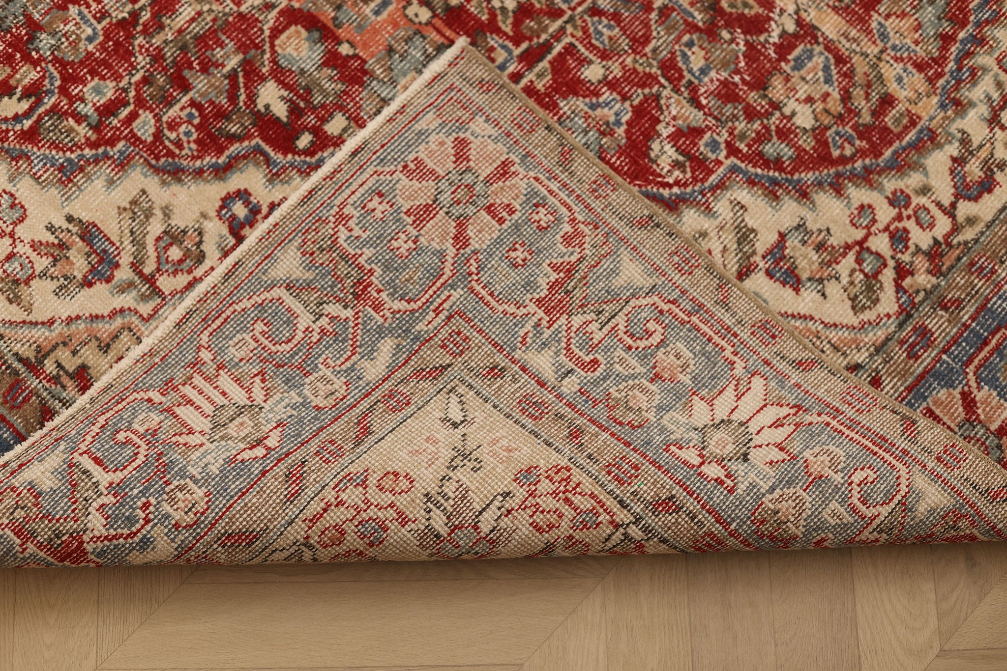 Vintage Isparta Turkish Area Rug 6x9 ft — Orange & Blue Floral (No. 40722)