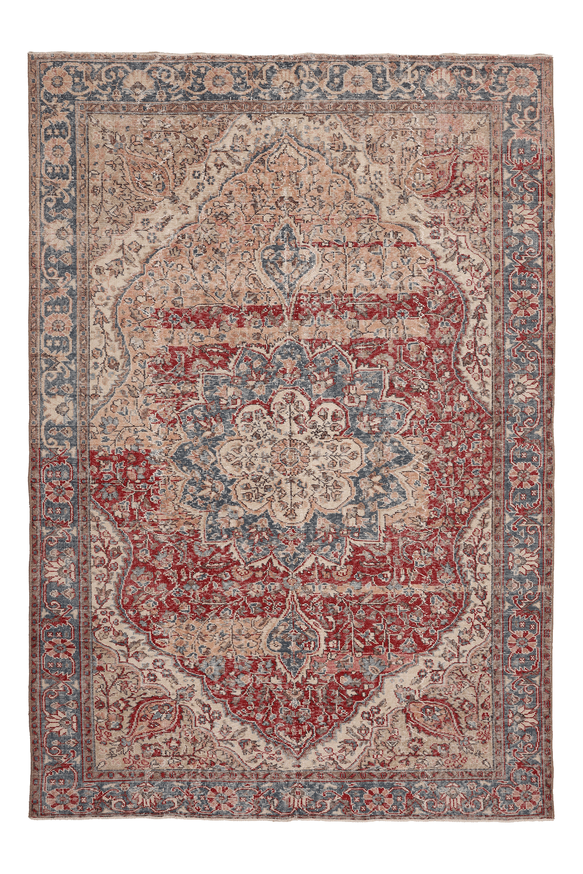 Vintage Isparta Turkish Area Rug 6x9 ft — Orange & Blue Floral (No. 40722)
