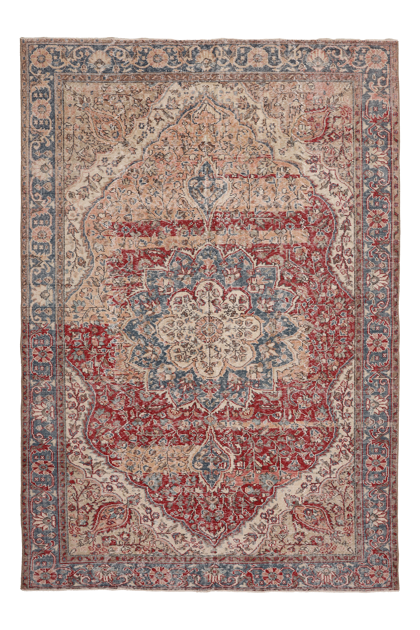 Vintage Isparta Turkish Area Rug 6x9 ft — Orange & Blue Floral (No. 40722)