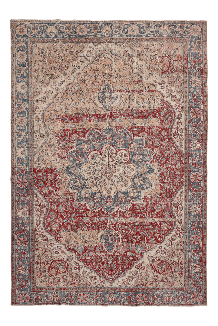 Vintage Isparta Turkish Area Rug 6x9 ft — Orange & Blue Floral (No. 40722)