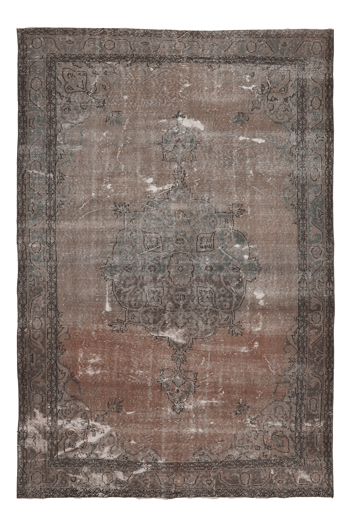 Vintage Isparta Turkish Area Rug 6x10 ft — Brown & Gray Floral