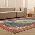 Vintage Isparta Turkish Area Rug 7x10 ft — Blue & Red Floral