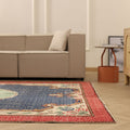 Vintage Isparta Turkish Area Rug 7x10 ft — Blue & Red Floral