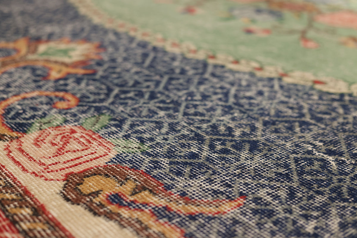 Vintage Isparta Turkish Area Rug 7x10 ft — Blue & Red Floral